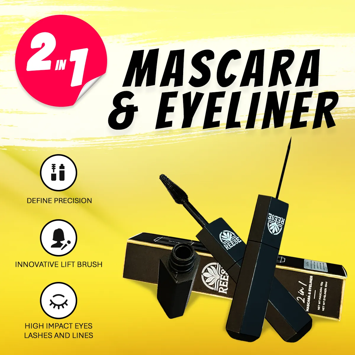 2-in-1 Mascara & Eyeliner|Bold Volume|Precise Lines |All Day Wear|Smudge-Proof|Waterproof|Perfect for Glam Look|Long Lasting|Volumizing|Lengthening|Thickening|Long-Wearing