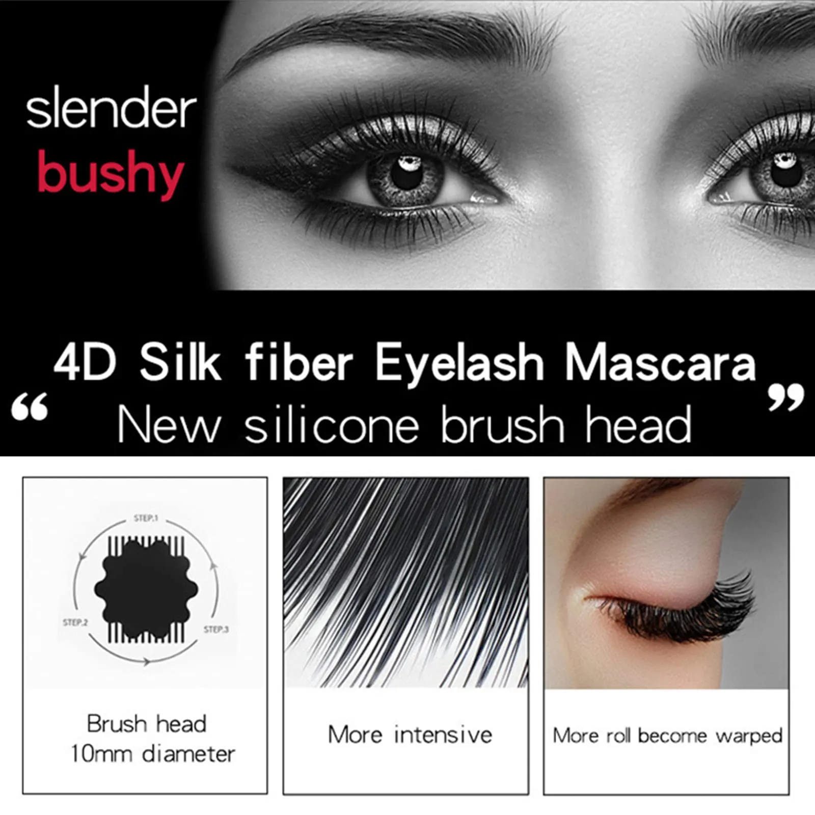 4D Silk Fibers Lashes Mascara,Exquisitely Full,Thickening Softer Fuller Lashes,Long-Lasting No Flaking Natural No Clumping,Waterproof Smudge-proof Thickening Mascara,All Day Exquisitely Full(3 PCS)
