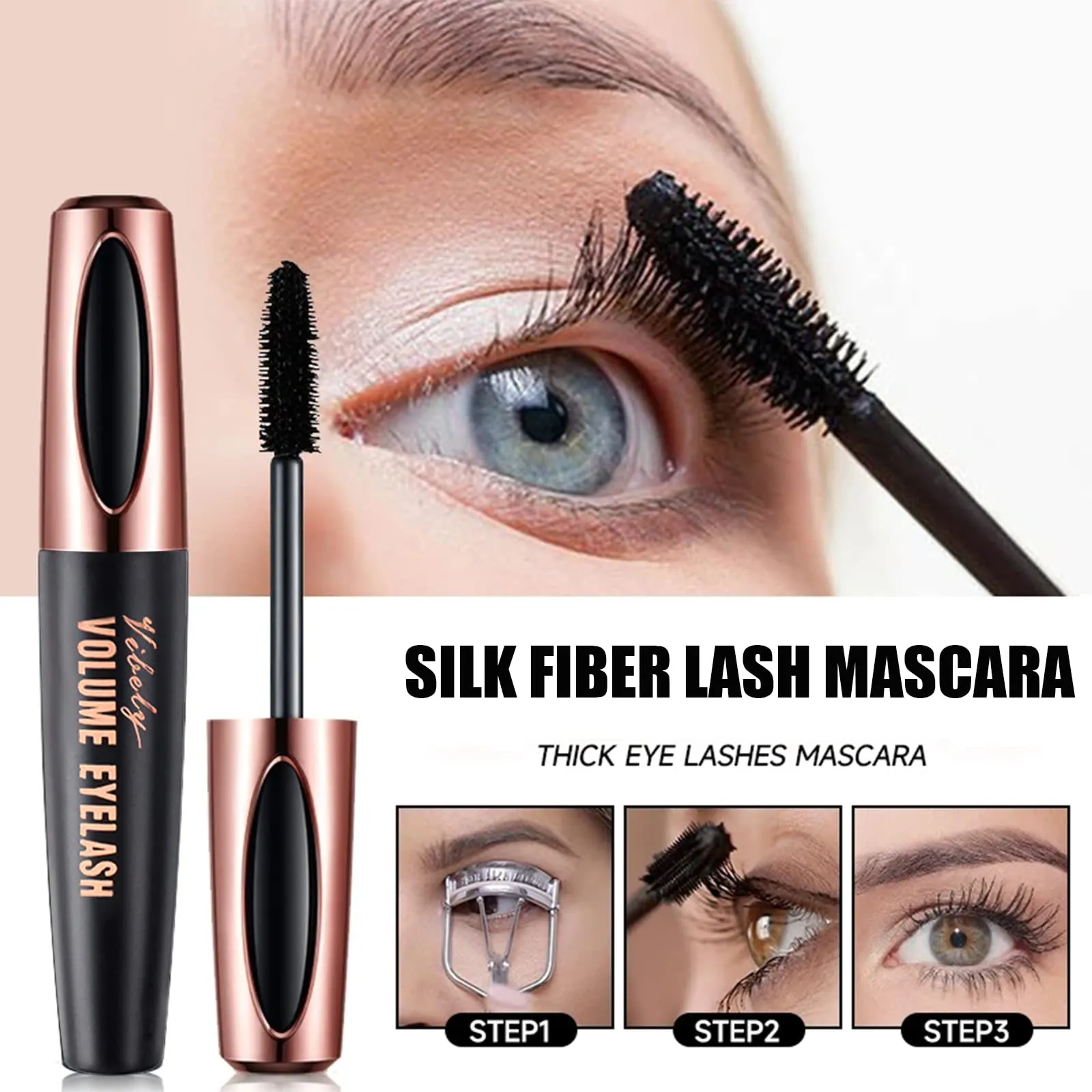 4D Silk Fibers Lashes Mascara,Exquisitely Full,Thickening Softer Fuller Lashes,Long-Lasting No Flaking Natural No Clumping,Waterproof Smudge-proof Thickening Mascara,All Day Exquisitely Full(3 PCS)