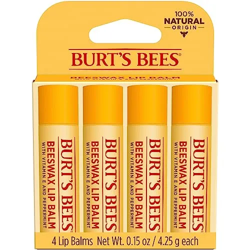 Burt's Bees Lip Balm Stocking Stuffers, Moisturizing Lip Care Christmas Gifts, Tropical - Pineapple, Berry Agua Fresca, Dragon Fruit Lemon and Coconut and Pear, Natural Origin Treatment (4-Pack)