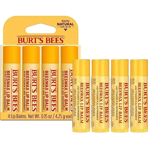 Burt's Bees Lip Balm Stocking Stuffers, Moisturizing Lip Care Christmas Gifts, Tropical - Pineapple, Berry Agua Fresca, Dragon Fruit Lemon and Coconut and Pear, Natural Origin Treatment (4-Pack)