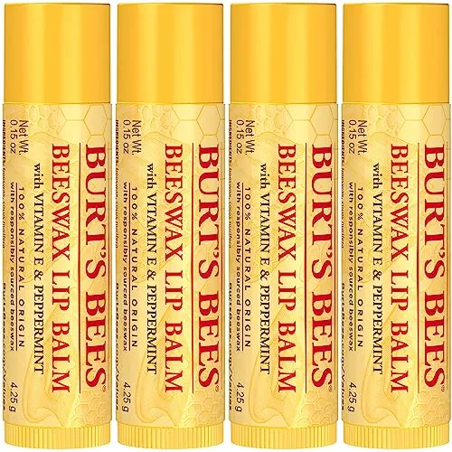 Burt's Bees Lip Balm Stocking Stuffers, Moisturizing Lip Care Christmas Gifts, Tropical - Pineapple, Berry Agua Fresca, Dragon Fruit Lemon and Coconut and Pear, Natural Origin Treatment (4-Pack)